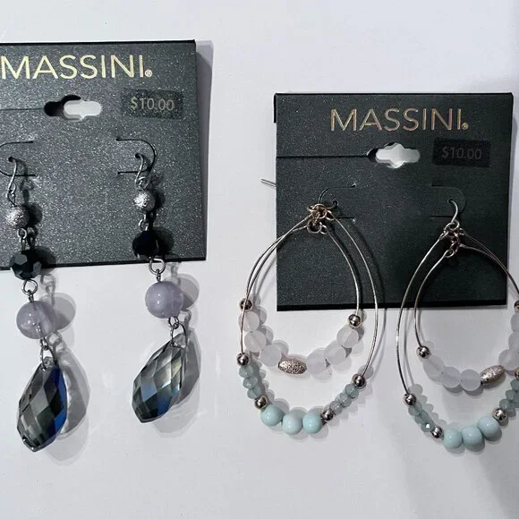 Hanging Beaded‎ Earrings by Massini 2 Pairs New with Tags