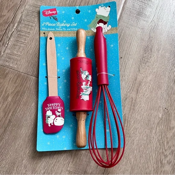 Disney Winnie the Pooh Christmas 3 Piece Baking‎ Set - Spatula Rolling Pin Whisk