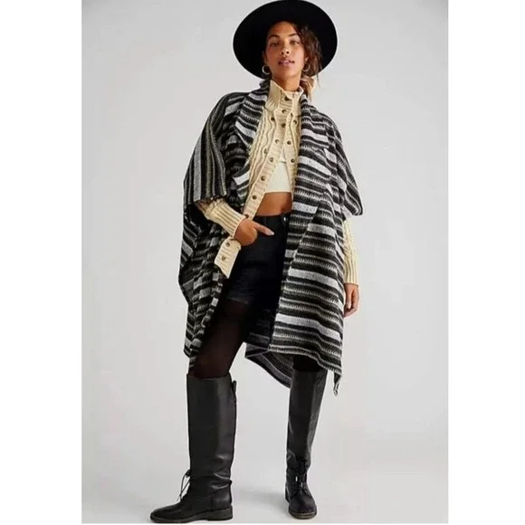 Free‎ People Jackson Stripe Oversized Poncho Southwestern Boho