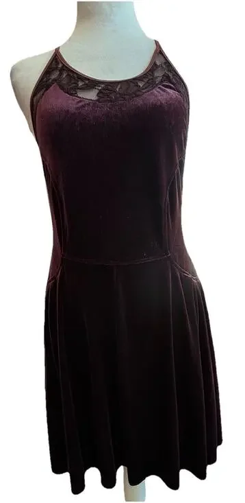 Free People Nightshade Velvet Dress Sz M Plum Halter Lace Whimsygoth Vampire