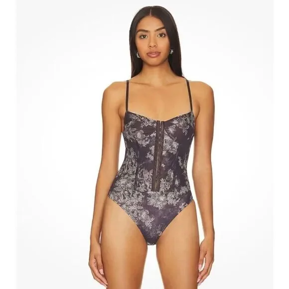 Intimately Free People Night Rhythm Bodysuit Chocolate‎ size M Floral