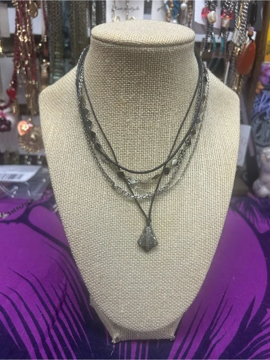 NWOT Free People Black Layered Multi-Chain Pendant Necklace