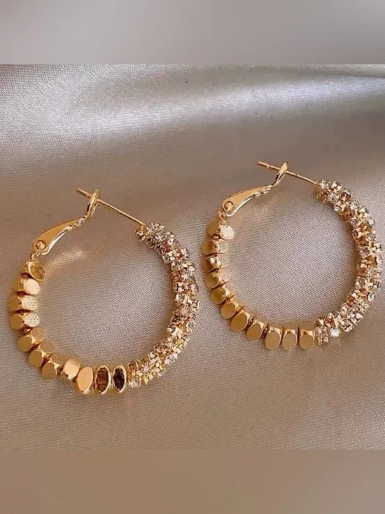 *** Exquisite Classic Gold Crystal Hoop Earrings - Women Jewelry