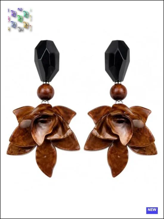 Layered Resin Petal Dangle Earrings, Boho Floral Statement Earrings for Women