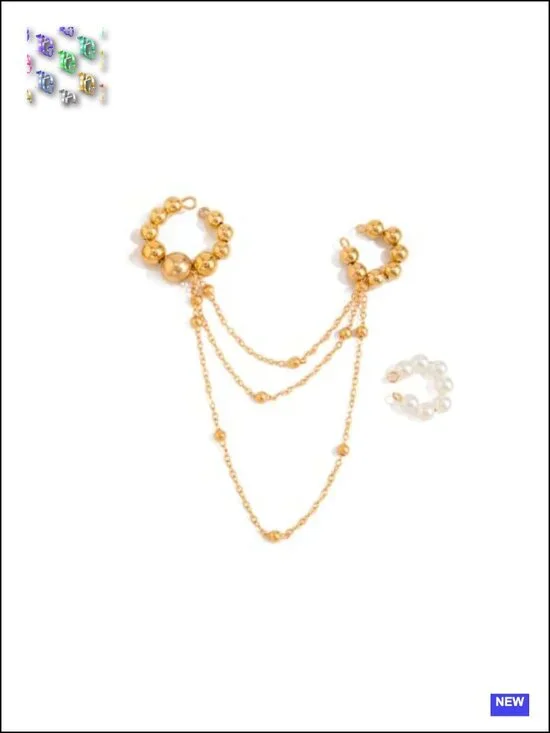 Unique Y2k Geometric Pearl Drop Dangle Statement Wrap Cuff Earrings Party