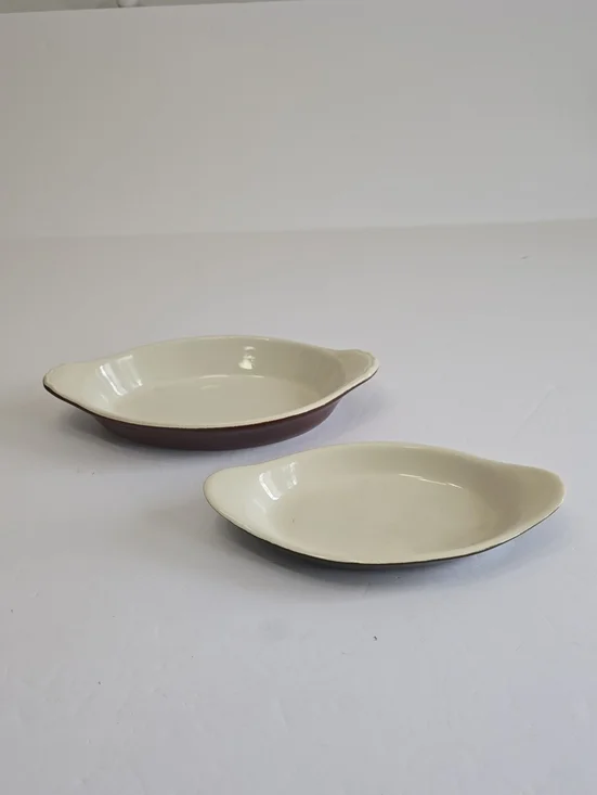 Vintage Set Of 2 Hall 529 & 521 Oval Au Gratin Casserole Dish USA Brown Green