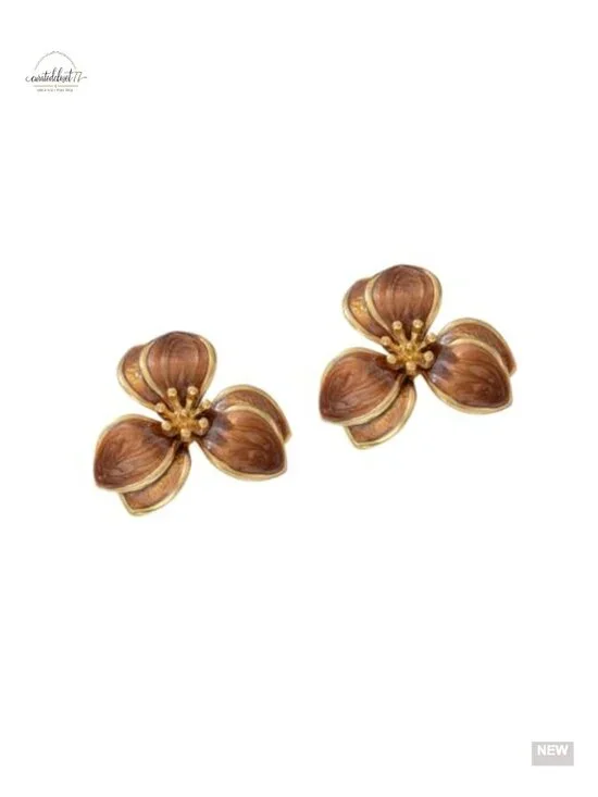 Gold Flower Dripping Oil Statement Stud Earrings Enamel Floral Jewelry
