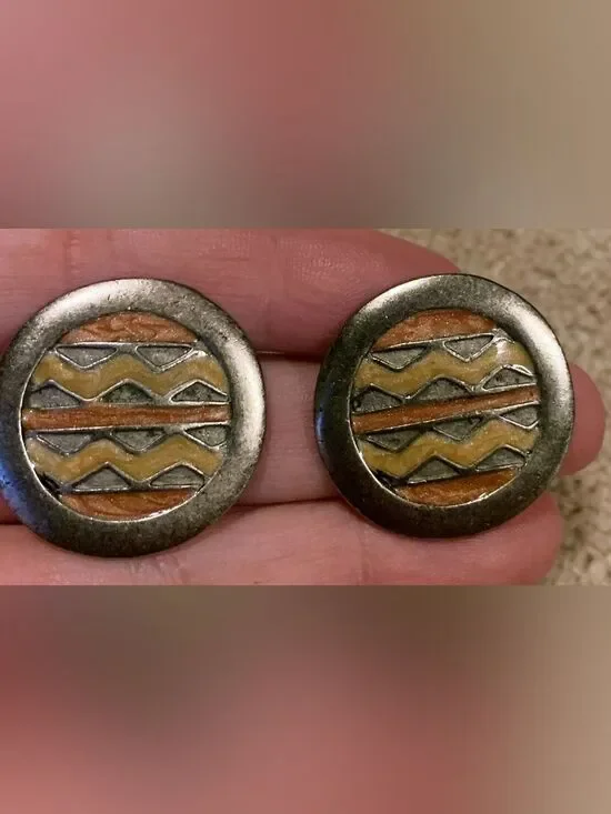 Vintage Tribal Stud Earrings in Orange and Yellow