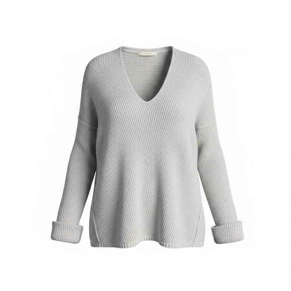 Free People Women's La Brea Chunky Knit V-Neck Ribbed Gray Sweater - Size Medium