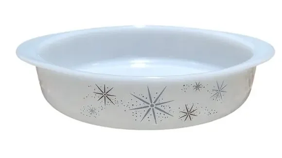 Glasbake White Starburst Glass Casserole Dish Vintage