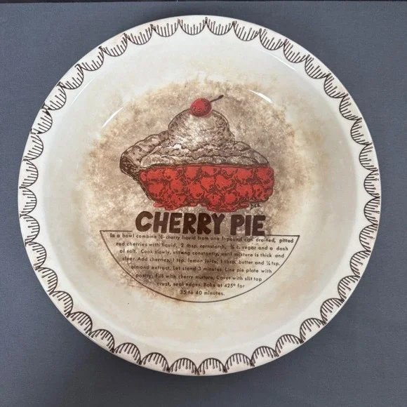 Vintage Ceramic Cherry Pie Recipe Baking‎ Dish