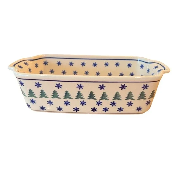 Boleslawiec Polish‎ Pottery Loaf Pan Christmas Tree Snowflake Stoneware 145