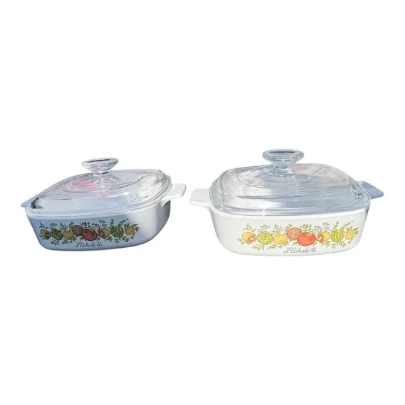 VTG Corning Ware L'Echalote Casserole Dish Set 1 Quart A-1-B‎ White Vegetables