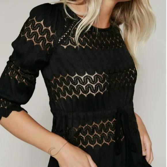 Free People Black lace Fire Island Top, size XS