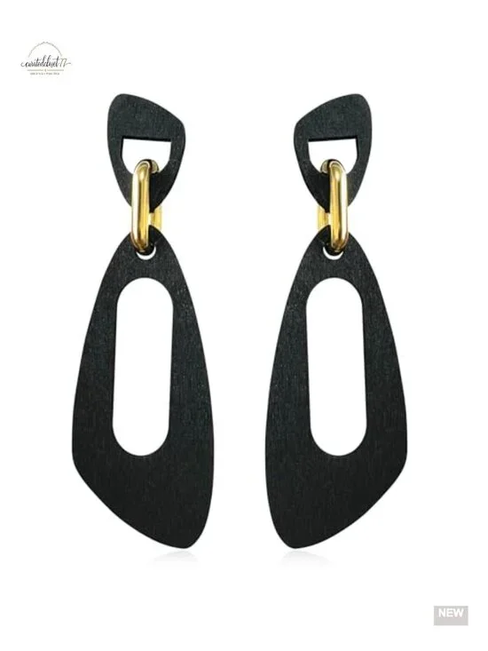 Lightweight Natural Wooden Rectangle Geometry Dangle Drop Earrings