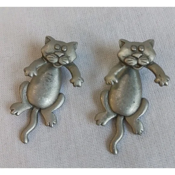 Jonette Jewelry Silver Pewter Cat Pierced Earrings