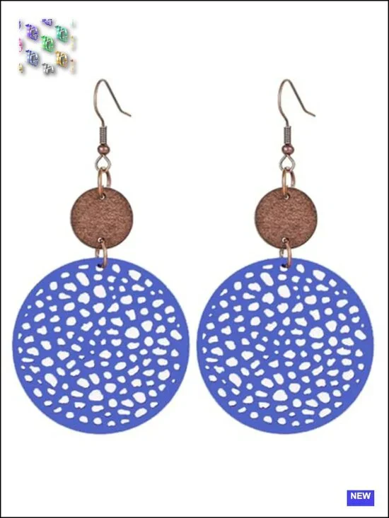 Boho Wooden Drop Dangle Earrings Handmade Lightweight Geometric Circle
