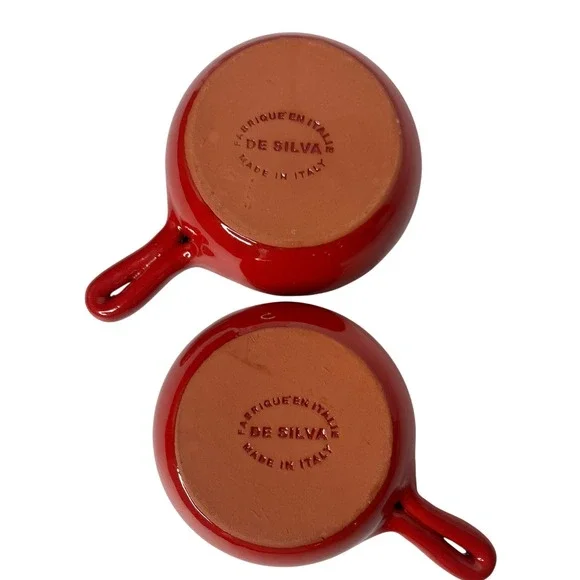 De Silva Ceramic Ramekin Set 2 Italy Red Terracotta‎ Small Cocotte Handle