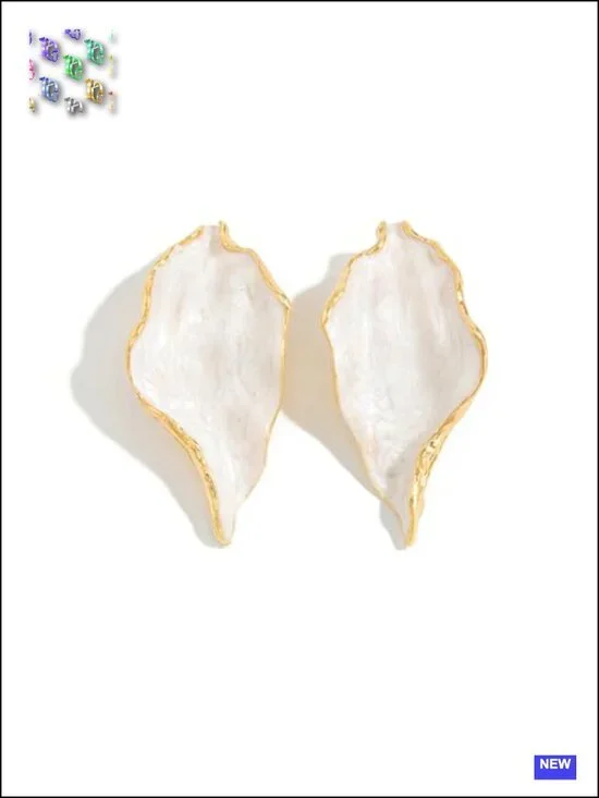 White Enamel Flower Leaf Drop Earrings Geometric Statement Lightweight