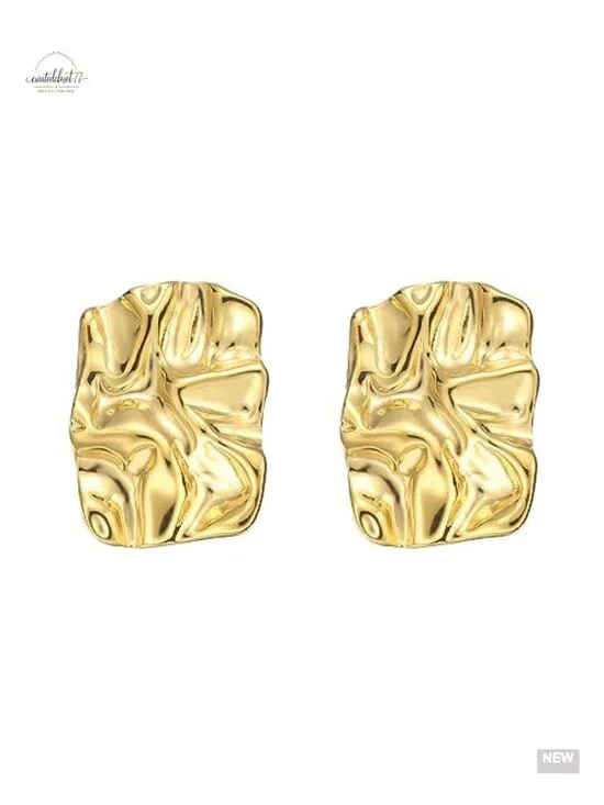 Geometric Rectangle Gold Plated Stud Earrings Irregular Hammered Chunky
