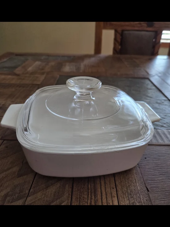 Vtg Corning Ware Solid French White Casserole Dish A-1-B 1 Liter Square w/Lid