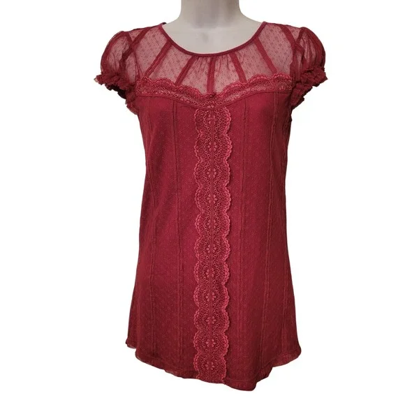 Free‎ People S Lace Babydoll Y2K Top Sheer Cap Sleeves Boho Coquette Chic Summer