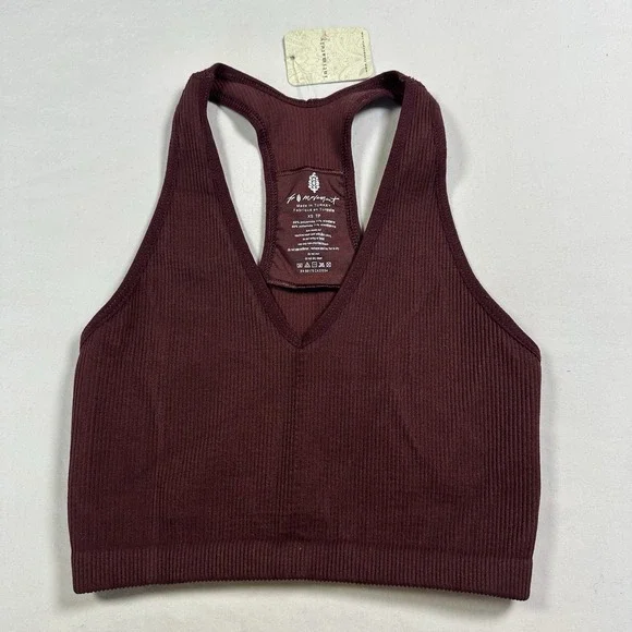 Free People Free Throw‎ Ribbed Crop Workout Tank Top Apricot Brandy Size XS NWT