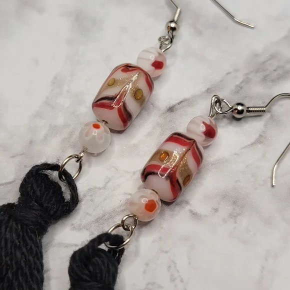 Handmade Tassel Earrings Black White Red Gold Boho Hippie Chic