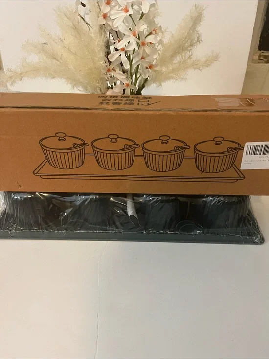 4-Piece Black plastic Ramekin Set with Tray