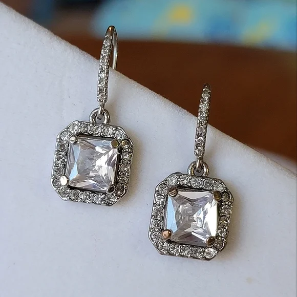 Diamond Drop Earrings Silver Tone Blingy