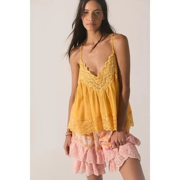 Intimately Free People Fiona Cami Blouse Top Tank Sleeveless Lace Slip M 288889