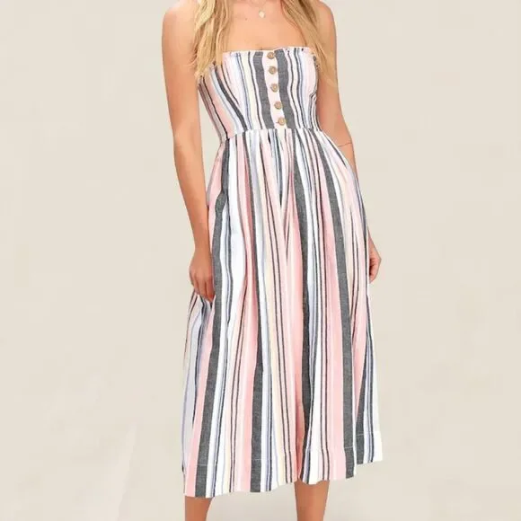 Free People lilah multi striped baby doll sun midi dress | small new
