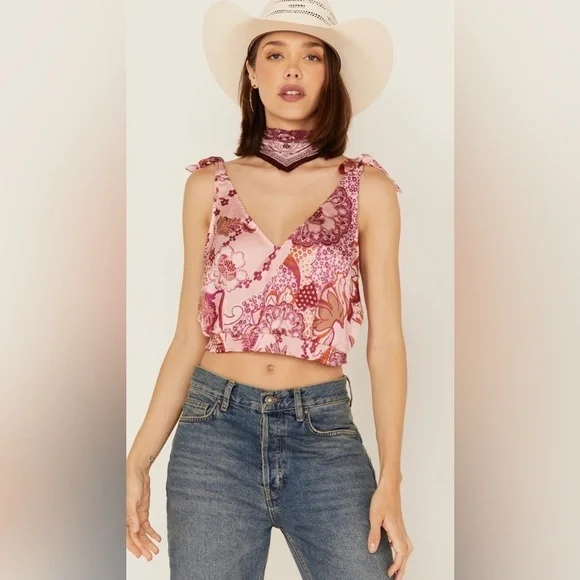 NEW FREE PEOPLE - Blush Floral Top with Elasticized Waistband