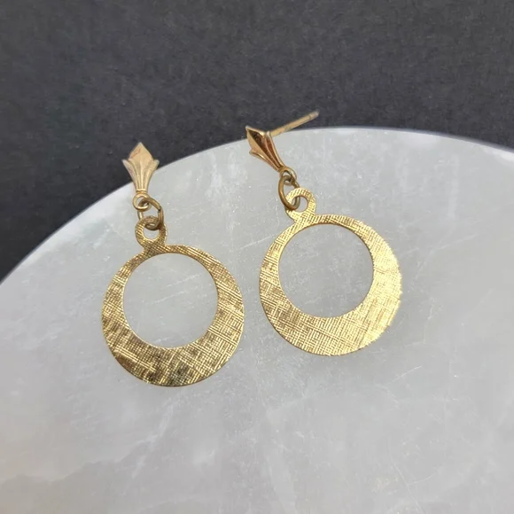 Gold Dangle Hoop Earrings Vintage Lightweight Thin Disc