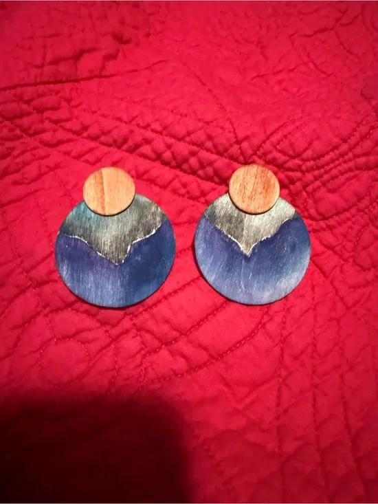Handpainted Round Wood Statement Post Earrings