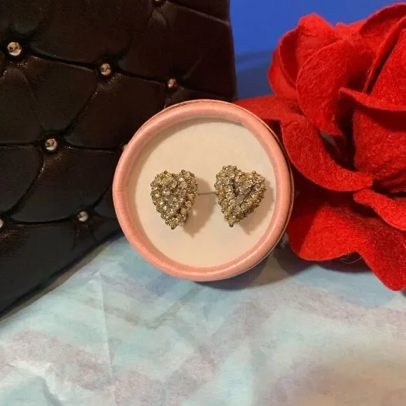 Vintage Rhinestone Heart Earrings‎