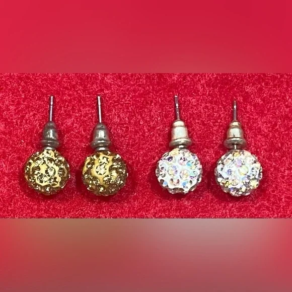 Earrings 2 Pair NEW Stud/Post White/ Rhinestones Gold/Rhinestones