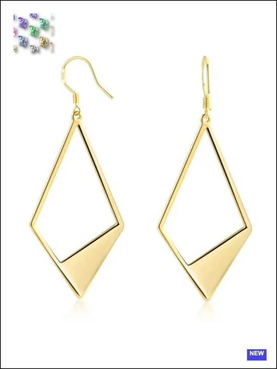 14K Gold Plated Lightweight Statement Rhombus Drop Dangle Earrings