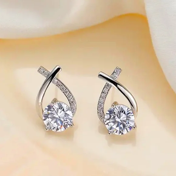 Earrings beautiful Silver color, cubic zirconia, and faux diamond. Classy NWT