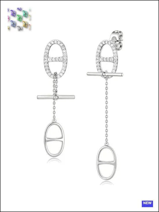 14K White Gold Plated Drop Dangle Earrings, Cubic Zirconia Convertible Earrings
