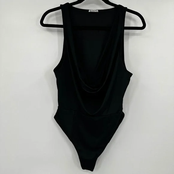 Intimately Free People Womens Black Cowl Neck Sleeveless Thong Bodysuit Size S P