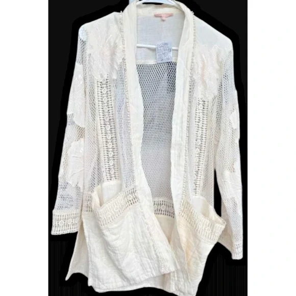 Free People Ivory Mesh Gauze Kimono Cardigan Boho Festival Fairy OS NWT Feminine