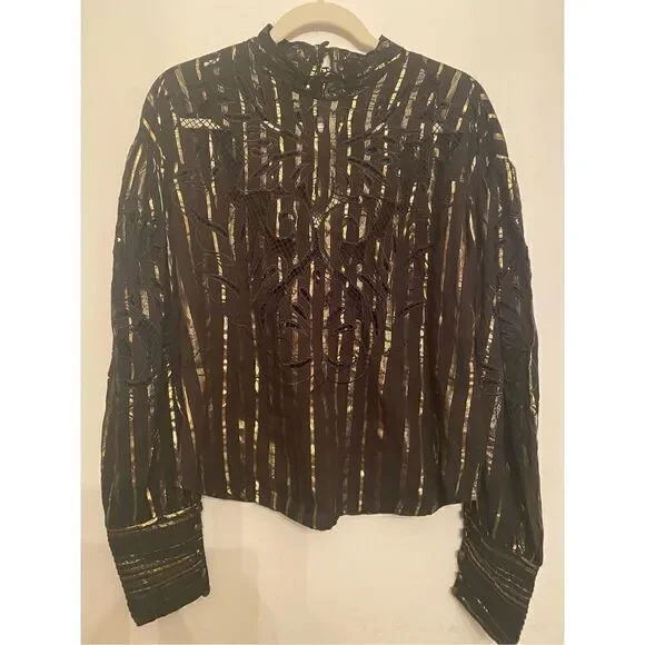 Free people - black blouse embroidery