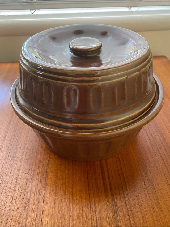 1940s Ceramic Stoneware Dutch Oven With Lid USA McCoy Vintage Brown Rustic