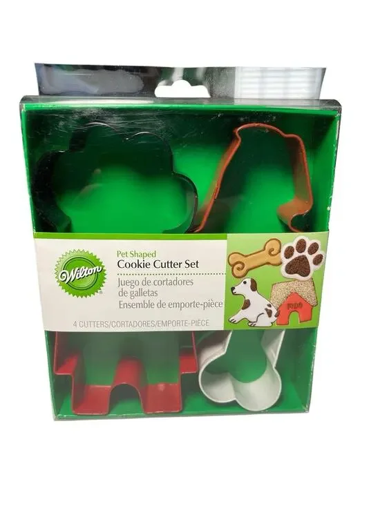 Wilton Pet Shaped Cookie Cutters Dog, Bone, Paw, Doghouse Set of 4