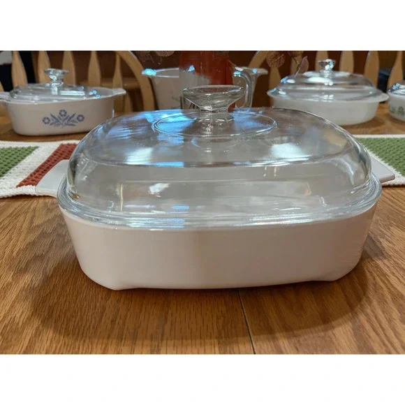 Corning Ware MW-A-10 Microwave Browning Dish White Square Pyrex A-12-C Lid USA
