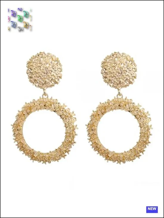 Geometric Double Layer Drop Earrings, Handmade Textured Alloy Statement Earrings
