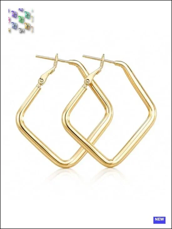 Geometric Square Hoop Earrings, Zinc Alloy, S925 Silver Posts, Lightweight