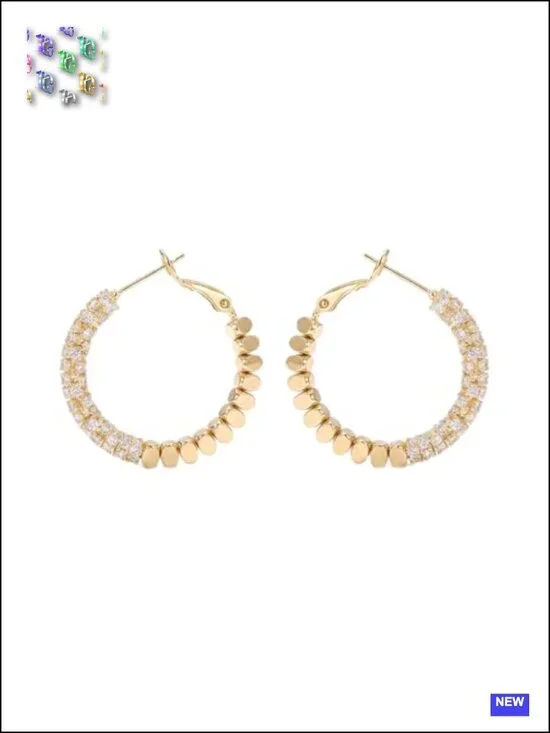 18K Gold Plated Hoop Earrings with Cubic Zirconia and 925 Sterling Silver Post