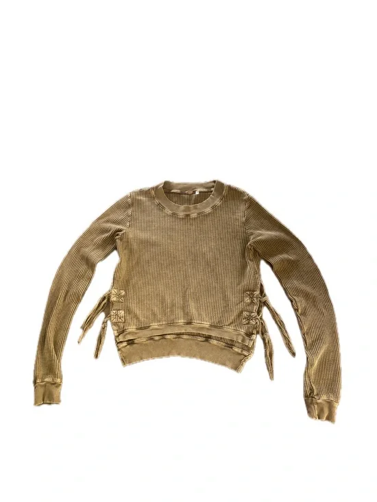 Free People Interlaken Olive Green Waffle-Knit Side-Tie Top